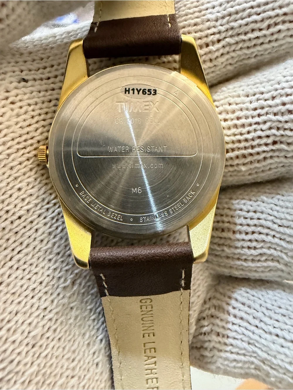 Vintage Timex Expedition H1Y653 Watch Fluted Bezel Gold Brown Leather 1998